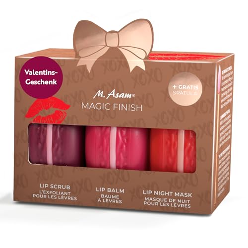 M. Asam MAGIC FINISH Intensive Lip Care Set Kiss Edition(3 x 8,5 g), Lippenpflege Set mit Lip Scrub, Lip Balm & Lip Mask, Beauty-Geschenkset Mit Mini Spatel, Pflege für geschmeidige Lippen