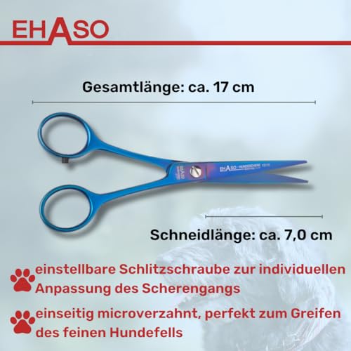 EHASO Hochwertige Gerade Hundeschere aus Titan - Rostfrei & Langlebig - 17cm - Fellschere für Hunde - Profischere für Jede Art von Fell direkt Solingen