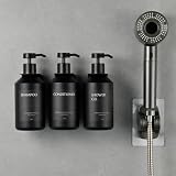 Janxin 3 Stück Seifenspender Wandbefestigung,500ml Shampoo Flaschen zum Befüllen,Duschgel Spender,Seifenspender Schwarz Ohne Bohren for Kitchen and Bathroom (Schwarze Flasche + schwarzer Kopf)
