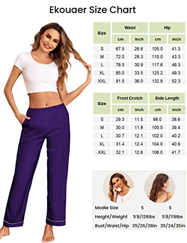 Ekouaer Women's Pj Bottoms Satin Silky Sleep Pants Stretchy Long Loungewear With Drawstring (Purple,M) #TOP3