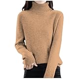 QZXYUAN Pull en Tricot à Demi-Col Roulé pour Femme Chandai T-Shirts Thermiques à Manches Longues Pullover Chic et Elegant Couleur Unie Hiver Automne Pull Femme Chic et Original Or XXL