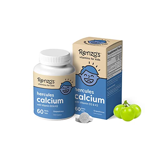 Renzo's Hercules Calcium Supplement With Vitamin D3 & K2 - Dissolving Kids Vitamins - 60 Grape-Flavored Melty Tabs #TOP22