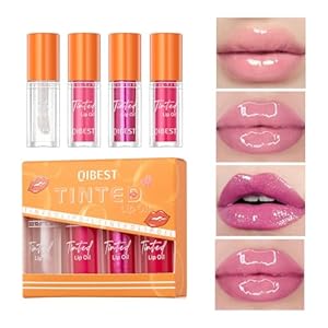 4PCS Tinted Lip Oil Light Lip Gloss Set, Moisturizing Jelly Lip Gloss, Long Lasting Shimmer Liquid Lipsticks for Girls and Women (Set A)