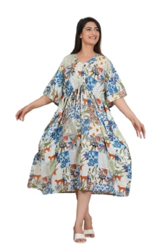 Caftán maxi de Aashita Creations, ropa de playa sofisticada con estampado azul