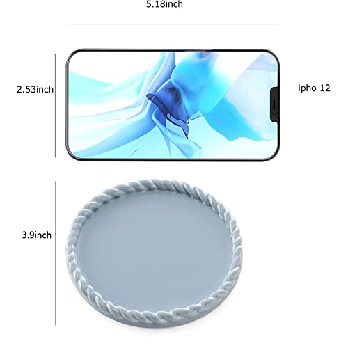 Vincomic Ceramic Ring Trinket Dish With Handmade Braid Edges-Round Jewery Tray For Rings,Blue,Vanlentine's Day Mother's Day Chritsmas For Women #TOP2
