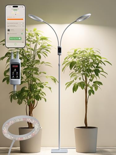 Image of Smart Grow Lights for Indoor Plants, Plant Light with Auto-Timer, Full Spectrum LED Grow Light, Adjustable Height & Stepless Dimming,Plant Assistant Suitable for Most Plants (White, Dual Heads)