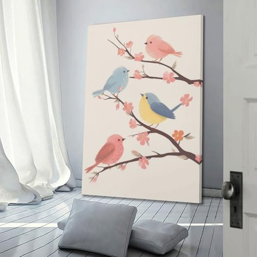 Décoration murale moderne oiseaux sur branche de fleurs toile - 3