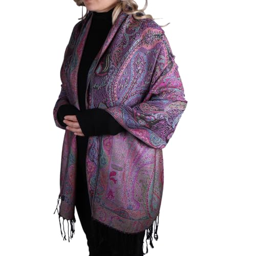 Women Paisley Pashmina Shawl Wrap Colorful Pattern Embroidered Reversible Winter Scarf2