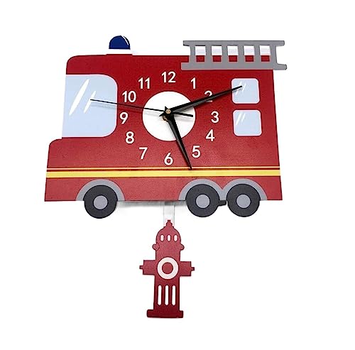 Horloge enfant lecture heure facile pendule murale camion pompier ludique 32.9cm