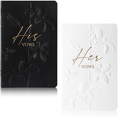 molekaus Vow Books for Wedding Vow Books wedding gift for bride and groom Vows Book his and hers with 28 Pages-5.5 * 3.5 In Wedding Notebook with Gilded Font Set of 2 （White and Black）