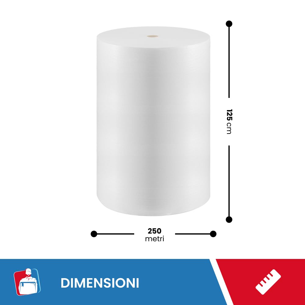 IMBALLAGGI 2000 - Rotolo Polietilene Espanso Foam non tossico - 125 cm x 250 mt - Rotolo Foam per Imballo e Trasloco Piatti, Bicchieri, Tazze - Spessore 2 mm