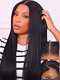 Beauty Forever Glueless Wigs Human Hair Pre Plucked Pre Cut Yaki Straight Human Hair Wig Bye Bye Knots 7x5 Lace Closure Wigs with Elastic Drawstring Ready to Wear Wig for Women 150% Density 16 Inch