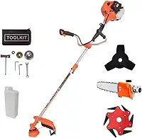 Roçadeira de Gasolina de 75CC, Motor de 2 Tempos com Potência de 3HP, Ideal para Trabalhos Intensivos, Lâmina/Disco 6 Pontas e Motopoda/Motosserra de Extensão Inclusos, Uso Profissional