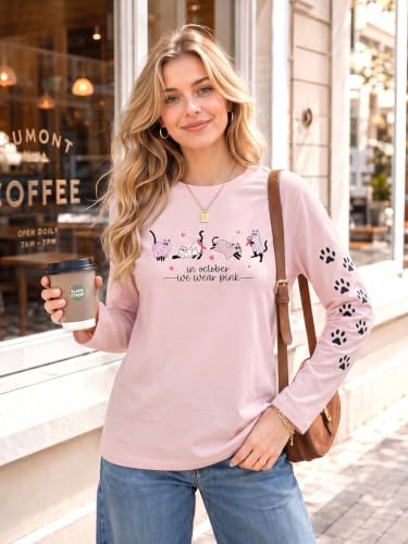 Image of JINTING Cat Shirts for Women - Loose Fit Lightweight Long Sleeve Graphic Autumn Outfits Printed Blouse Casual Tops