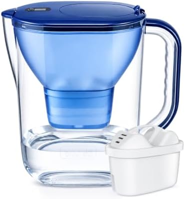 Watus Wasserfilter, Blaue Wasserfilterkanne, Enthält 1 Watus Kartuschen | Wasserfilterkanne (3,8 Liter), Trinkwasserfilterung zur Reduzierung von Kalk, Chlor, Blei und Kupfer im Le