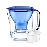 Watus Wasserfilter, Blaue Wasserfilterkanne, Enthält 1 Watus Kartuschen - Wasserfilterkanne (3,8 Liter), Trinkwasserfilterung zur Reduzierung von Kalk, Chlor, Blei und Kupfer im Leitungswasser