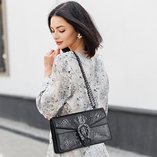 Image of MYHOZEE Crossbody Bags for Women - Snake Printed Clutch Purses Leather Chain Shoulder Bags Evening Handbags