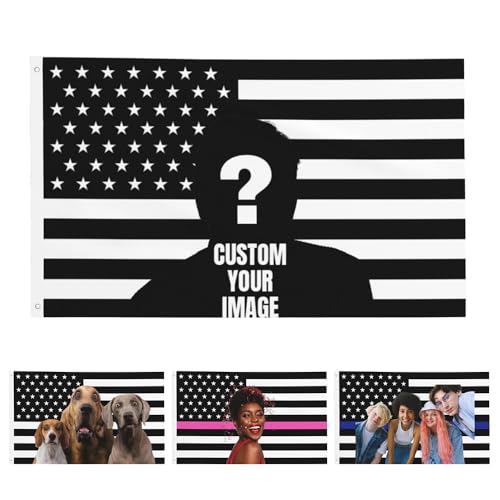 fdemon Drapeau américain Noir et Blanc Personnalisable - Drapeau personnalisé - Ajoutez Votre Image Texte Photo au Drapeau - pour Anniversaire Vacances Noël...