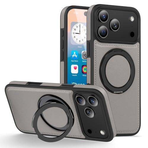 Étui iPhone 12 Pro anti-chute gris en cuir silicone avec anneau support de maintien sûr
