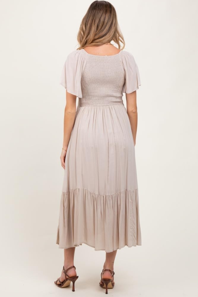PinkBlush Smocked Flutter Sleeve Midi Dress