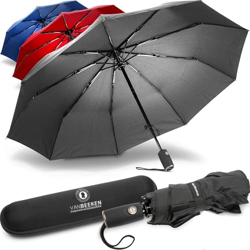 VAN BEEKEN Umbrella Windproof I Wind Resistant Travel Umbrella with Teflon I Light Compact Umbrella I Mini Umbrella Portable Folding Umbrella for Men Women (Black)