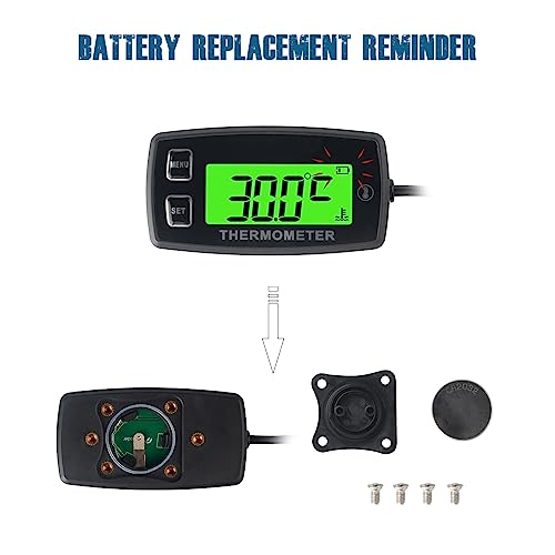 Runleader Digital Lcd Engine Temperature Gauge,Over-Temperature Alert,Green Backlight Display,Battery Replaceable For Generator Motorcycle Dirtbike Atv Outboard Motor Marine Snowmobile #TOP4