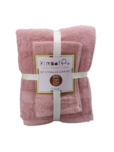 Ki Juego de Toallas de Baño Premium, 3 Piezas, Rosa Verde Azul Gris Beige, Rizo Americano, 450g/m², Toalla Baño 100x150cm, Lavabo 50x100cm, Tocador 30x50cm, Suave al Tacto, Uso Diario (Rosa)