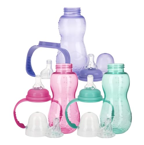 Image of Nuby Non-Drip 3-Stage Bottle 11 Ounce, 3 Count (Pink/Purple/Turquoise)