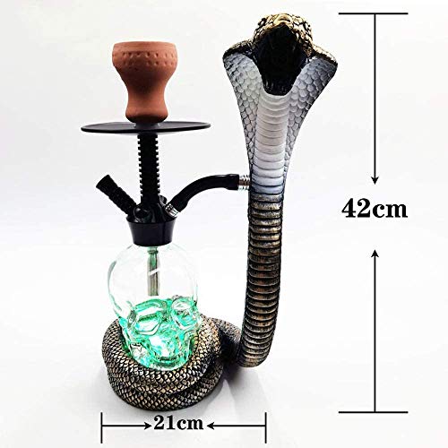 YAMAXUN Shisha Set mit LED-Licht Shisha Cobra Form Shisha Komplett-Set mit Shisha Kopf, Schlauch, Tongs, ohne Nikotin,B – Bild 6
