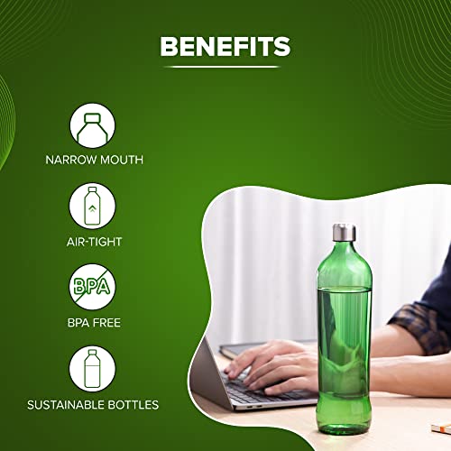 Image of SAND DUNE Green Glass Water Bottle Set of 1, 750 ml with Leak-Proof Airtight Stainless-Steel Lid for Water, Smoothie, Juices - Reusable Travel Glass Drinking Fridge Bottle