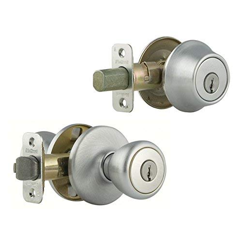 KwiksetTylo Satin Chrome Entry Lock and Single Cylinder Deadbolt ANSI/BHMA Grade 3 1-3/4 in.