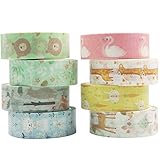 Yubbaex マスキングテープ 子供の好きな動物 可愛いデザイン 15mm幅 プレゼント包装、DIY工芸品、ノートの装飾に使える (かわいい動物園 8巻)