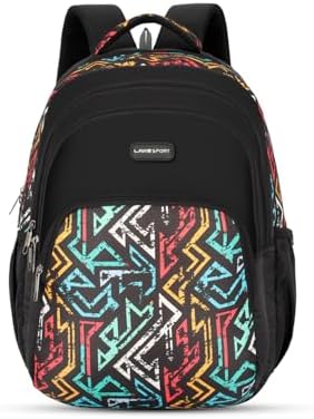 Lavie Sport Vector 39L Printed School Unisex Backpack with Rain cover for Boys/Girls (Black)