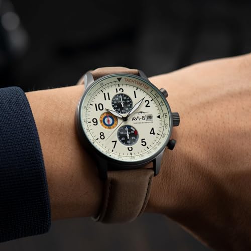 Image of AVI-8 Men's 43.5mm Hawker Hurricane Classic Chronograph Watch with Leather Strap AV-4011