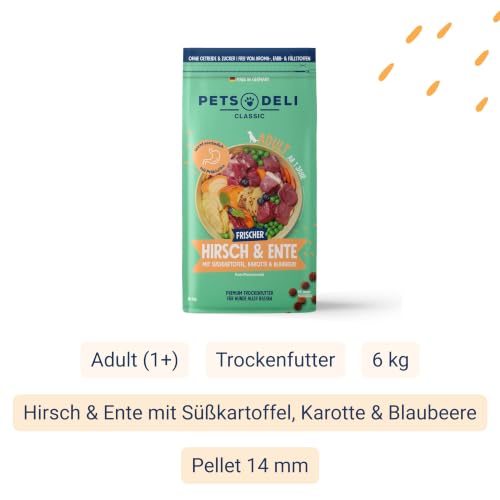 Pets Deli Classic Trockenfutter für Hunde mit Ente & Hirsch, 6kg