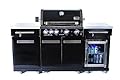 Mont Alpi MA-957FC 5-Burner 63000 BTU Black Stainless Steel Outdoor Kitchen Bar Gas Barbecue Island Grill with Infrared Rear Burner + Fridge Cabinet + Rotisserie Kit & Full Weather Cover