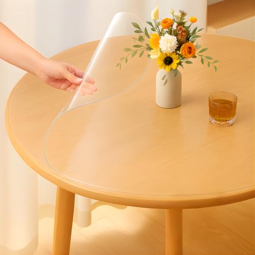 Image of Qlarity Covers 1mm Slim Shield Round Table Cloth Plastic, 34 Inch,Clear PVC