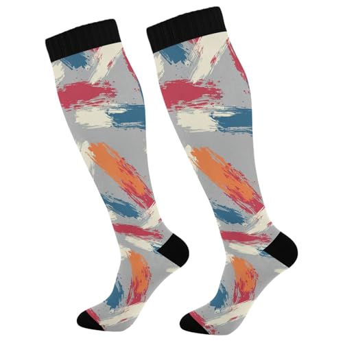 Wassud Abstract Brush Strokes Compression Socks for Women and Men 20-30 mmHg Knee High Socks for Nurses Travel Socks 2 Pair