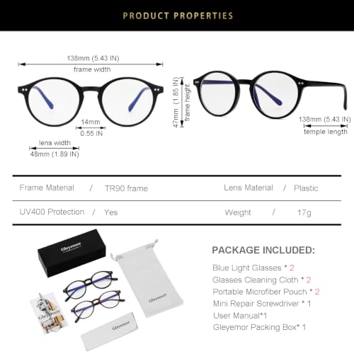 Image of Gleyemor Blue Light Glasses for Men Women, Vintage Round Frame Eyeglasses
