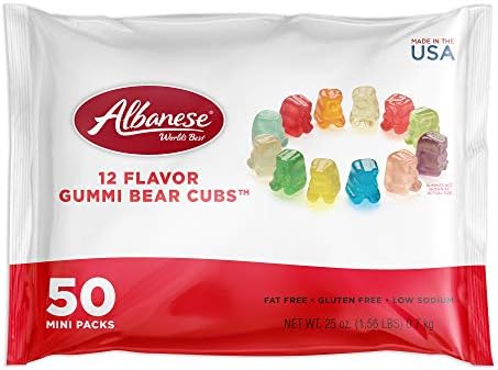 Albanese World's Best Gummi Snack Packs, 12 Flavor Gummi Bear Cubs, 50 mini packs of Candy