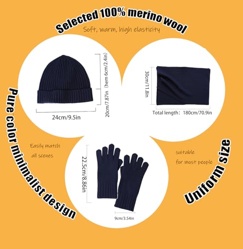 3 in 1 Women’s 100% Merino Wool Hat Gloves Scarf Set, Single Wool Scarf for Women, Winter Essentials3