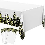 Oudain 3 Pcs 54 x 108 Inch Birthday Party Tablecloth, Plastic Disposable Cityscape Table Cover Large Rectangular Tablecloths for Birthday Party Decorations Supplies(White)