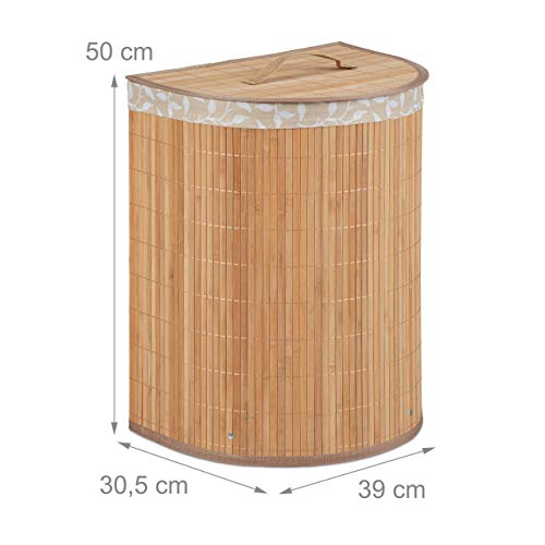 Relaxdays Cesto Portabiancheria, 30 l, per Bagno & Camera, Pieghevole, Semiovale, con Coperchio, Naturale, bambù, Poliestere, Pannelli MDF, 1 pz - Image 5