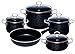 Riess 0558-009, Emailieset Black Magic, 5-teilig, bestehend aus: Fleischtopf mit GD Ø 16, 20, 24 cm, Kasserolle mit GD Ø 20 cm, Email Pfanne Ø 28 cm, extra stark