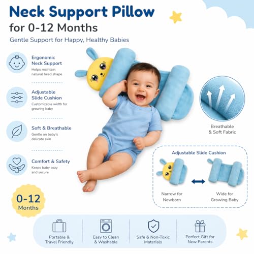 Image of Baby Pillow Combo Set for Newborns & Infants | Toddler Pillow Head Support Cushions with Plush Side Rollers for 0-12 Months