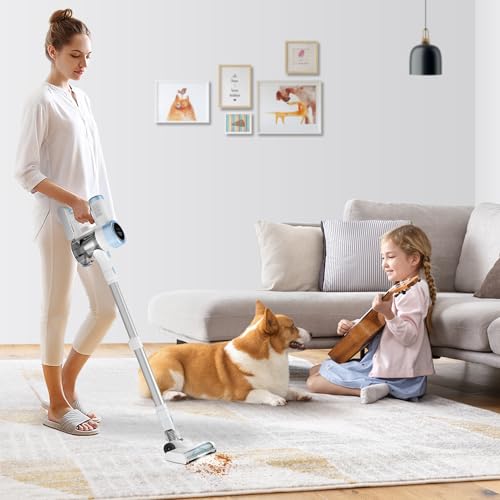 Image of Cordless Vacuum Cleaner, 45Kpa Powerful Stick Vacuum, HEPA Filter,45Mins Rechargeable Battery, Anti-Tangle V-Roller, Lightweight Handheld for Hardwood Floor,Carpet,Pet Hair,Home & RV Cleaning