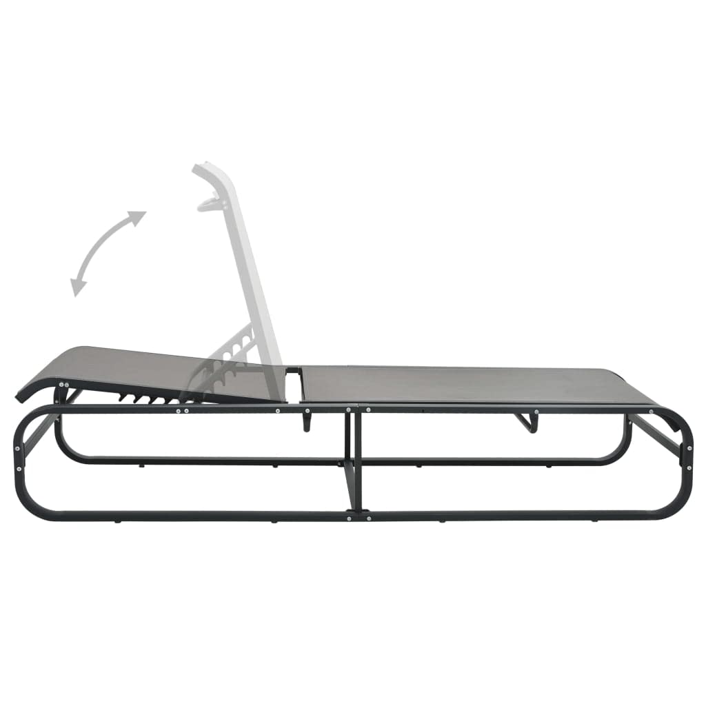 Komfortowy aluminiowy leżak do opalania z tekstylenowym obiciem, regulowany leżak ogrodowy i plażowy, leżak relaksacyjny na taras, balkon, basen, kemping, 200 x 65 cm, szary