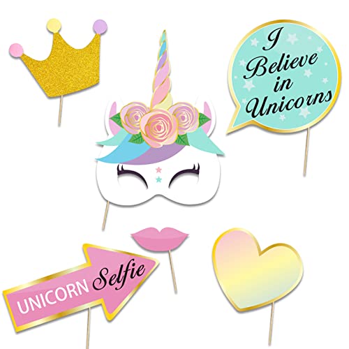 Unicorn Party Supplies(35Count),Konsait Funny Glitter Unicorn Photo Booth Props,Rainbow Unicorn Pegasus Photo Props for Girl Kids for Unicorn Baby Shower Birthday Party Favors Supplies
