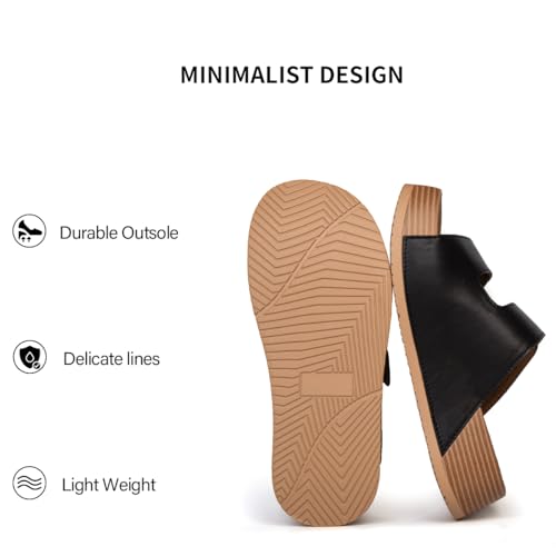 Image of Platform Sandals Women Genuine Leather Slip-on Beach Slide Buckle Comfortable Sandals with Memory Foam Soft Lining and Open Toe Low Wedges