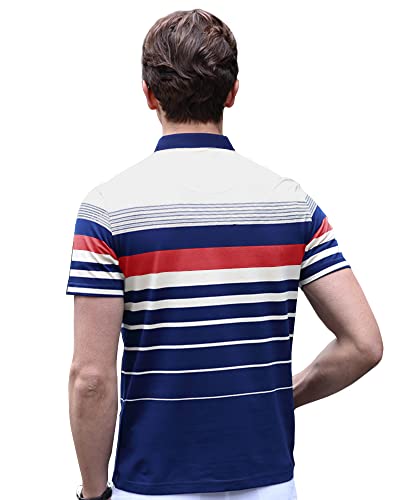Image of EYEBOGLER Men's Trendy Polo Neck Half Sleeves Regular Fit Striped T-Shirt